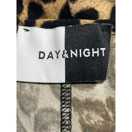 Day & Night Beige Black Leopard Long Sleeve Ring Plunge Bodysuit Top Size S