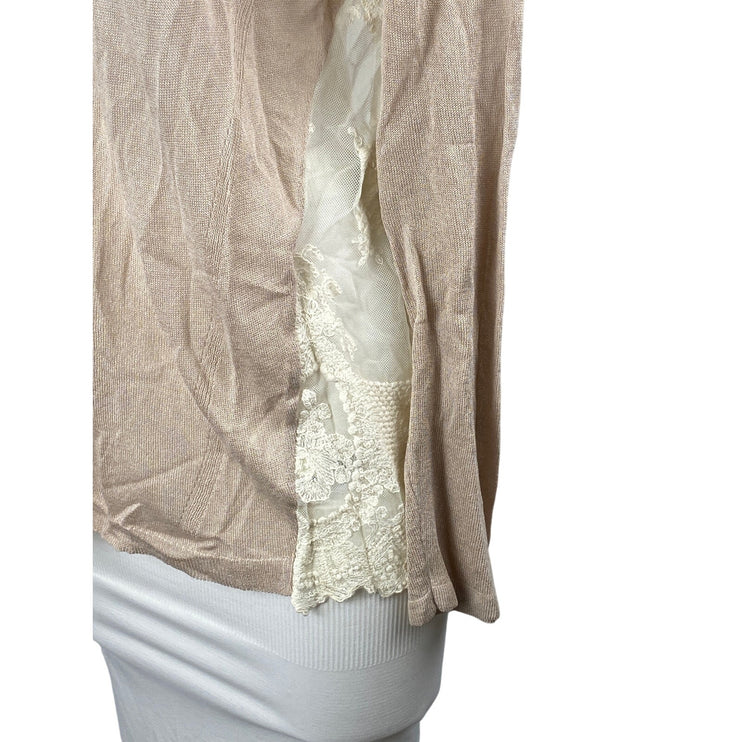 Style & Co Lace Embroidery Patchwork V Neck Long Sleeve Cardigan Sweater Top L