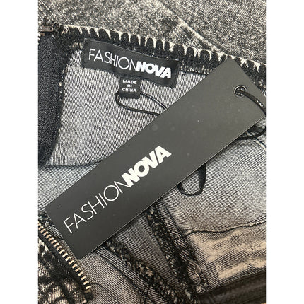 NEW Fashion Nova Black Washed Strapless Bandeau Corset Denim Jean Crop Top XS