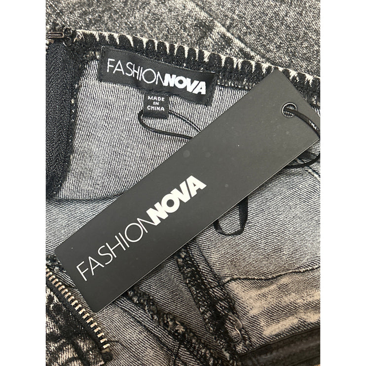NEW Fashion Nova Black Washed Strapless Bandeau Corset Denim Jean Crop Top XS