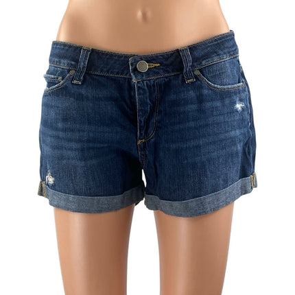 Paige Women's Blue Low Rise Distressed Medium Wash Cuffed Denim Jean Shorts 26