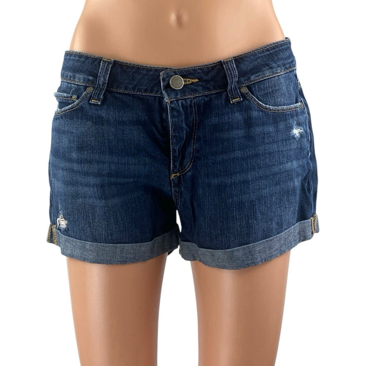 Paige Women's Blue Low Rise Distressed Medium Wash Cuffed Denim Jean Shorts 26