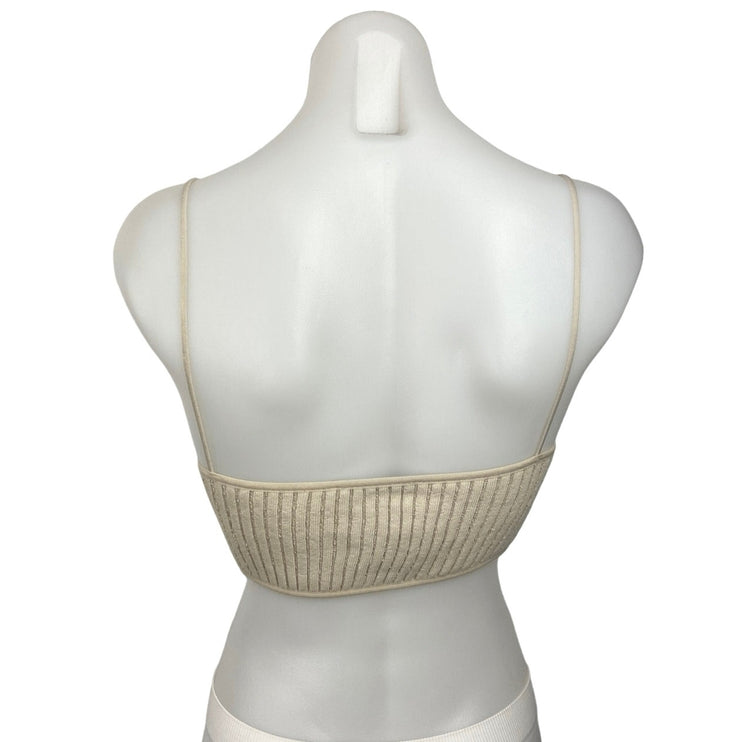 Zara Cream Ribbed Knit Sleeveless Spaghetti Strap Cropped Sweater Tank Top Sz S