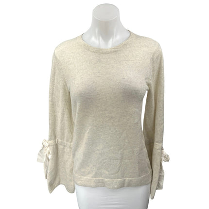 Club Monaco Cream White Cashmere Knit Ribbon Bow Sleeve Pullover Sweater Top S