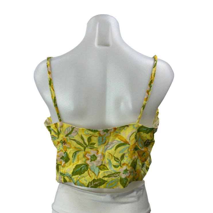 Zara Women's Yellow Green Sleeveless Floral Print Cami Camisole Crop Top Size L