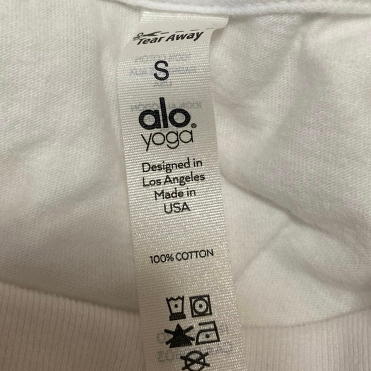 Alo Yoga Kick It White Mock Neck Cinched Waist Short Sleeve Crop Tee Top Size S