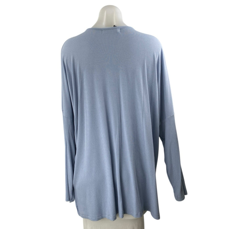 NEW Shift Women's Blue Rib Knit Long Dolman Sleeve Crewneck Sweater Top Size 3