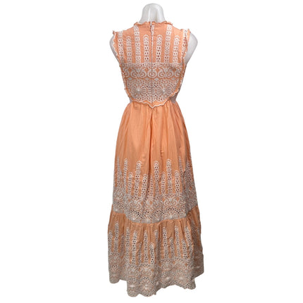 Zimmermann Coral White Embroidered Cutout Tiered Fit & Flare Maxi Dress Size 4