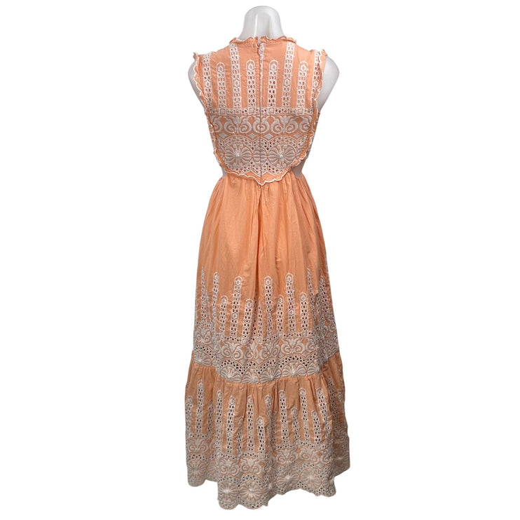 Zimmermann Coral White Embroidered Cutout Tiered Fit & Flare Maxi Dress Size 4