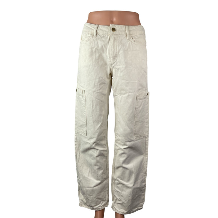 Zara Women's White High Rise Carrot Barrel Wide Leg Cargo Denim Jeans Pants Sz 4