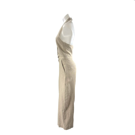 Zara Beige Halter Open Back Sleeveless Wide Leg Tank One Piece Romper Jumpsuit S