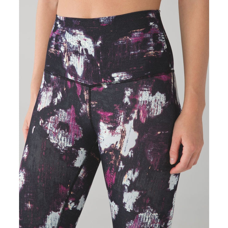 Lululemon Black Purple Printed Mid Rise Pull On Wunder Under Pant Leggings Sz 6