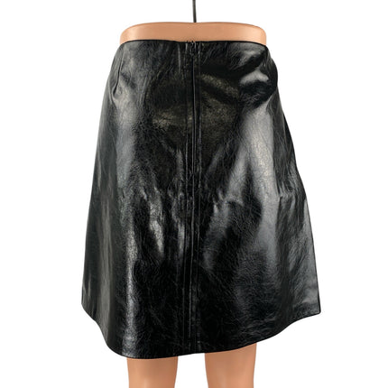 DKNY Women's Black Faux Vegan Leather High Rise Mini Flare A-Line Skirt Size 12