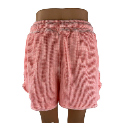 Aerie Women's Pink Waffle Knit Drawstring High Rise Lounge Mini Shorts Size M