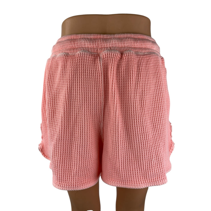 Aerie Women's Pink Waffle Knit Drawstring High Rise Lounge Mini Shorts Size M