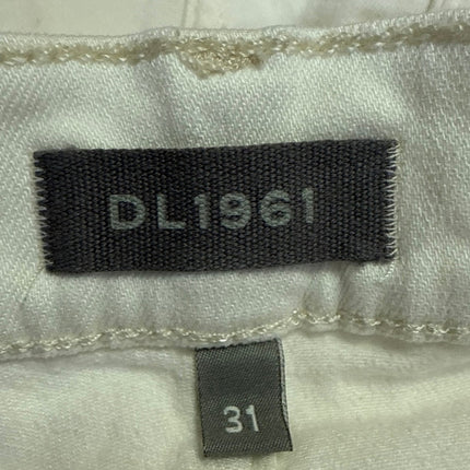 DL1961 Women's White High Waisted Raw Hem Cropped Wide Leg Denim Jeans Size 31