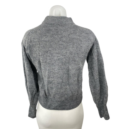 Quince Women's Gray Wool Knit Mock Neck Long Balloon Sleeve Sweater Top Size S