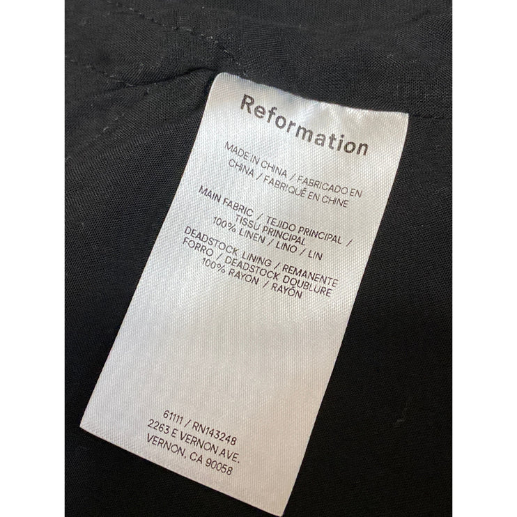 Reformation Evette Black 100% Linen V Neck Sleeveless Cami Tank Crop Top Size 2
