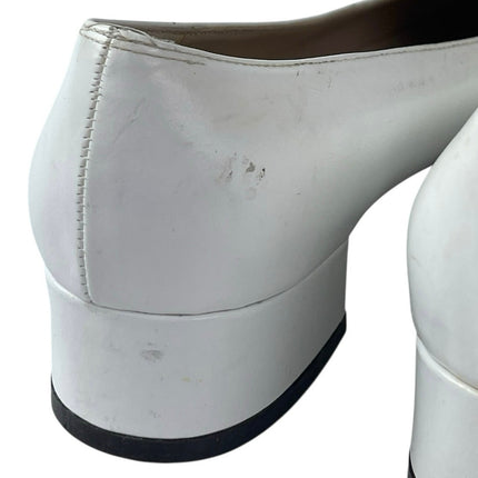 Salvatore Ferragamo White Color Block Leather Block Heels Slip On Pump Shoes 5.5