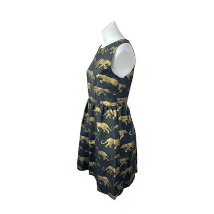 Anthropologie Eyedoll Black Gold Panther Sleeveless Fit & Flare Mini Dress Sz S