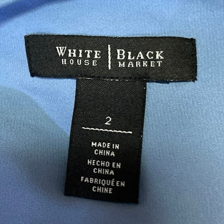 White House Black Market Blue Long Sleeve V-Neck Layered Front Blouse Top Size 2