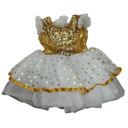 Revolution Swinging on a Star Kids' Gold Sequin Dance Costume Mini Flare Dress S