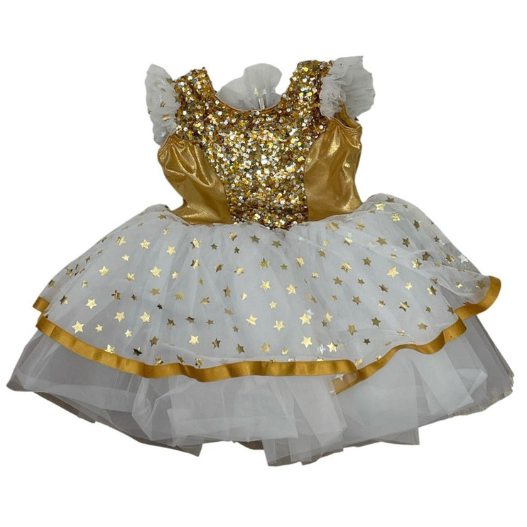 Revolution Swinging on a Star Kids' Gold Sequin Dance Costume Mini Flare Dress S