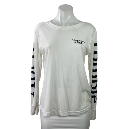 Abercrombie & Fitch Women White Logo Spellout Long Sleeve T Shirt Tee Top Size S