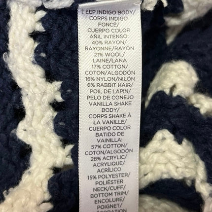 Ann Taylor LOFT Black White Striped Wool Open Knit Long Sleeve Sweater Top Sz S