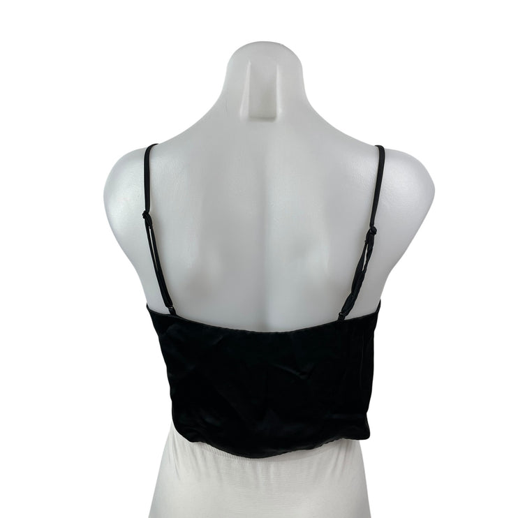 Aritzia Wilfred Verso Cami Women's Black Satin Ruched Sleeveless Crop Tank Top S