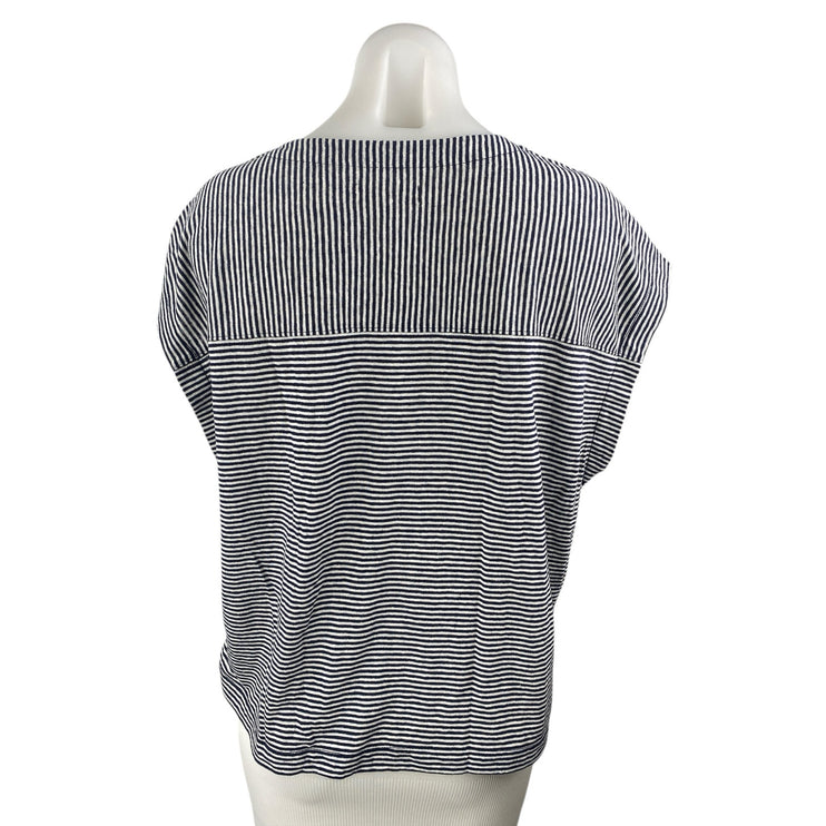 Madewell Black White Linen Striped V Neck Drop Sleeve T Shirt Tee Top Size M