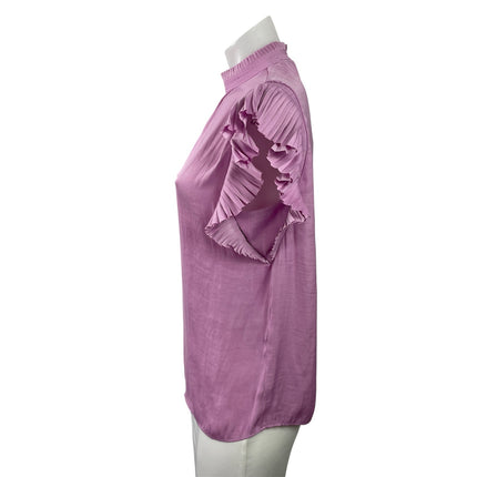 Maison D Amelie Women's Pink Purple Ruffle Pleated Mock Neck Blouse Top Size S