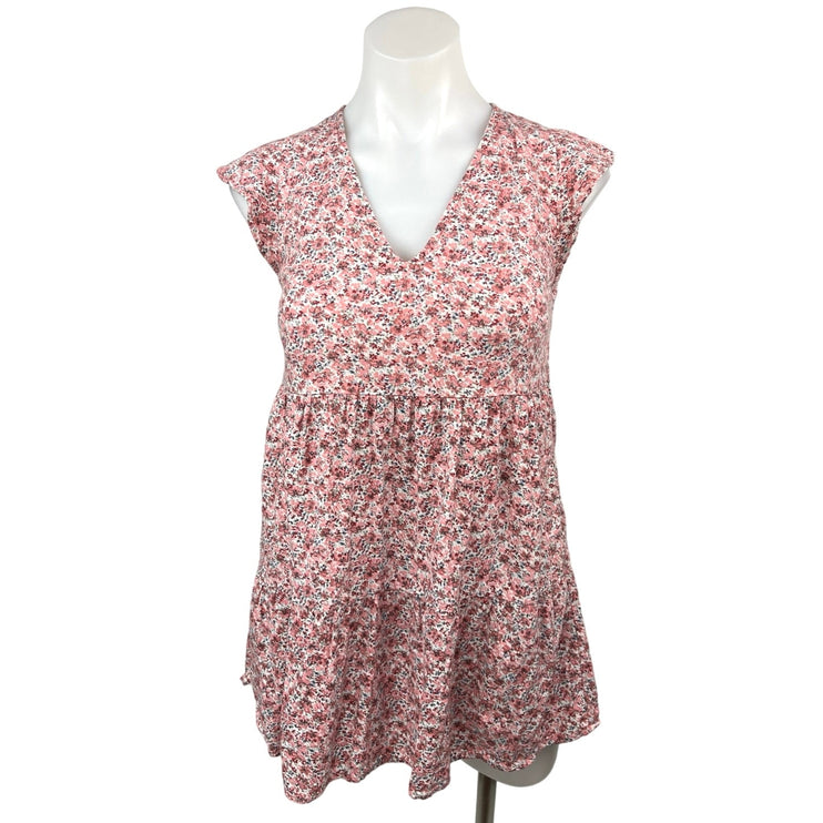 Abercrombie & Fitch Pink Linen Floral V-neck Tiered Mini Babydoll Dress Size XXS