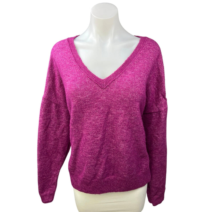 Lucky Brand Women's Purple Wool V-neck Long Sleeve Pullover Sweater Top Size L