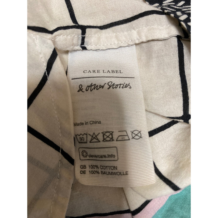 & Other Stories Multicolor Abstract Half Sleeve Button Down Tunic Shirt Top Sz 6