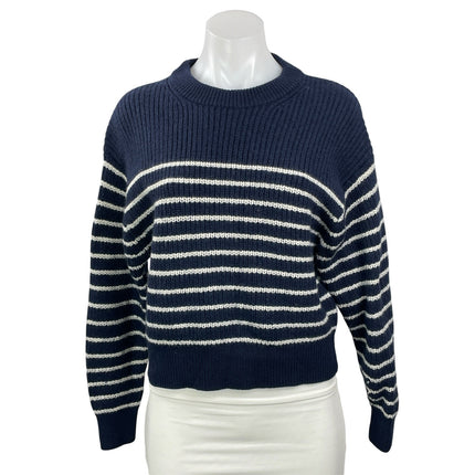 Aritzia Wilfred Maria 100% Wool Navy Blue White Striped Pullover Sweater Top M
