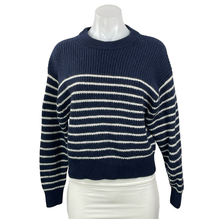 Aritzia Wilfred Maria 100% Wool Navy Blue White Striped Pullover Sweater Top M