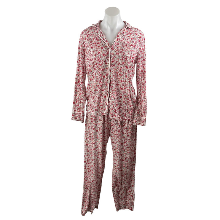 Lauren Ralph Lauren Red Floral Button Down Long Sleeve Sleepwear Pajamas Set S