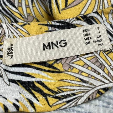 MNG Mango Yellow Floral Sleeveless V Neck Drop Waist Ruffle Midi Skirt Size 4