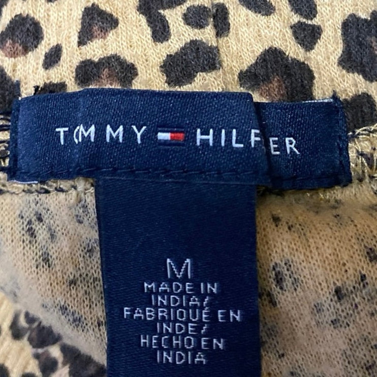 Tommy Hilfiger Beige Black Leopard Henley Thermal Sleepwear Pajama Set Size M