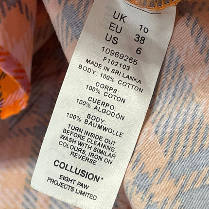 Collusion Orange Blue Plaid Check Sleeveless Tie Tiered A Line Midi Dress Size 6