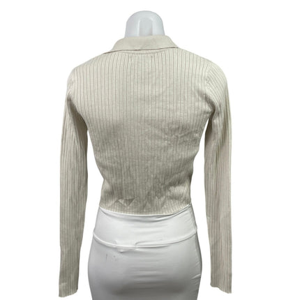 Calvin Klein Jeans White Rib Knit Long Sleeve Collared Sweatshirt Sweater top S