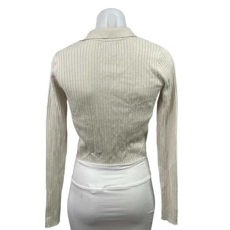 Calvin Klein Jeans White Rib Knit Long Sleeve Collared Sweatshirt Sweater top S