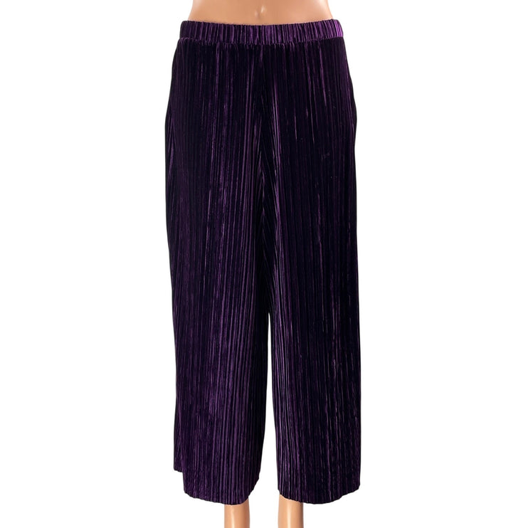 Zara Women's Purple Velvet Velour High Rise Wide Leg Trousers Pants Size S