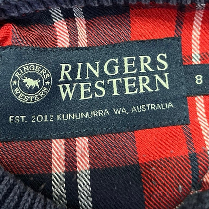 Ringers Western Men's Blue Plaid Lined Cozy Knit Pullover Sweater Top Size 8
