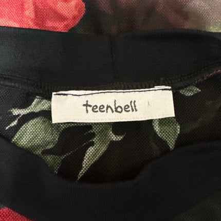 Teenbell Black Red Floral Mesh Sheer Long Sleeve High Neck Bodysuit Top One Size