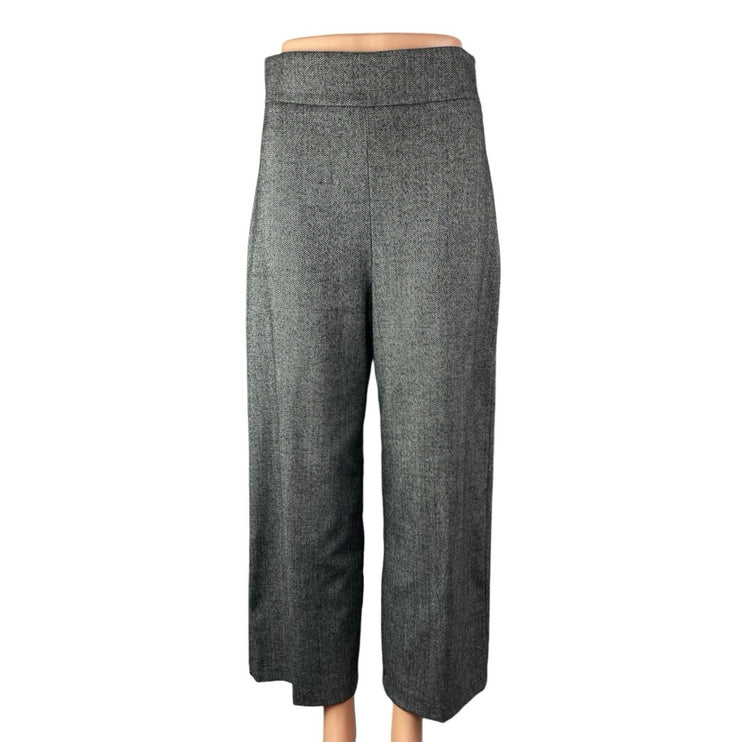 Zara Women's Gray Wool Chevron High Waisted Zip Wide Leg Trousers Dress Pants S