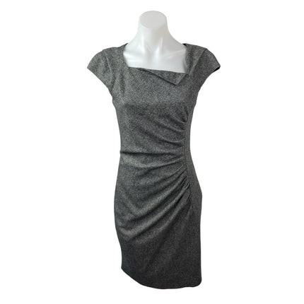 L.K. Bennett Gray Wool Cap Sleeve Square Neck Ruched Mini Sheath Dress Size 4