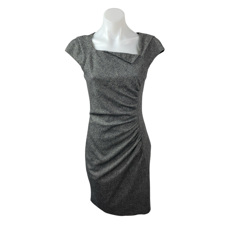 L.K. Bennett Gray Wool Cap Sleeve Square Neck Ruched Mini Sheath Dress Size 4