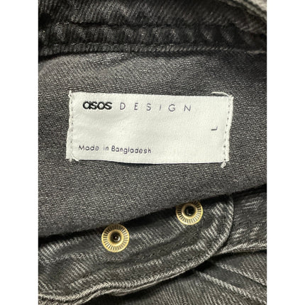 Asos Men's Black Washed Long Sleeve Full Zip Trucker Denim Jean Jacket Size L